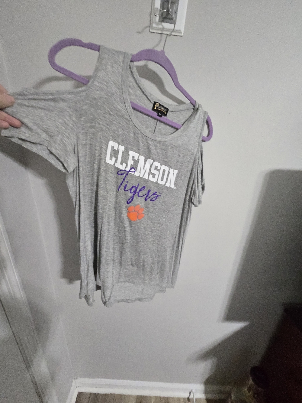 Clemson Tigers Gray Cold-Shoulder Short Sleeve Tee